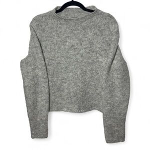 Aerie Gray Mock Neck Cropped Sweater Size Large – Cozy Knit Pullover